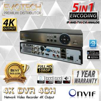 เครื่องบันทึกภาพ สำหรับระบบวงจรปิด 4 ช่อง,1080P Full HD รองรับ 4K Output, รองรับความละเอียดกล้อง 4 ล้านพิกเซล ระบบ ONVIF, P2P ดูออนไลน์ผ่านแอพ, เข้ากันกับกล้อง Dahua/ Hikvision/ Watashi/ Fujiko/ Belko/ Bosch/ AVTech/ Panasonic/ Amorn/ Longse และอื่นๆ