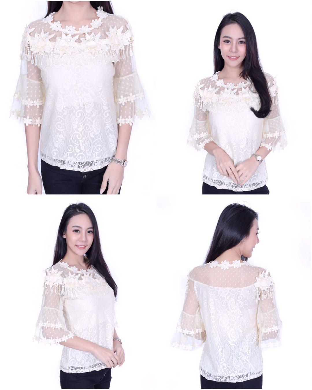เสื้อผ้าผู้หญิง เสื้อลูกไม้ เสื้อแขนสั้น เสื้อแขนสั้นลูกไม้ เสื้อผ้าลายลูกไม้ เสื้อผ้าแขนสั้น เสื้อผ้าแฟชั่น รุ่น 1966