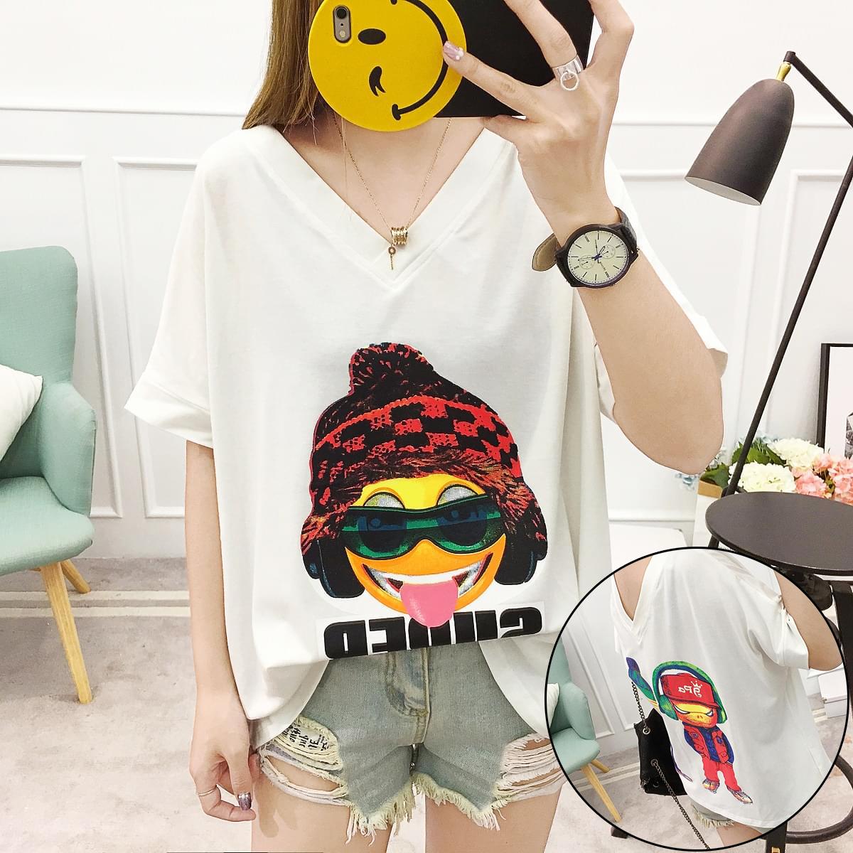 2018 เสื้อผ้าแฟชั่น ใหม่แฟชั่นเสื้อตัวเล็ก V คอเสื้อผ้าหญิงไซส์พิเศษไซส์ใหญ่พิเศษเสื้อผ้าหญิงหลวมนักเรียนเสื้อยืดแขนสั้นหญิงออลจัง
