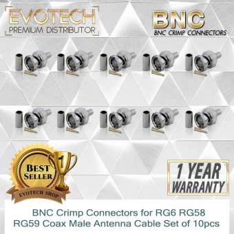 ขั้วต่อตัวผู้ Crimp BNC สำหรับ RG6 RG58 RG59 Coax สายเคเบิ้ลเสาอากาศชุด 10ชิ้น