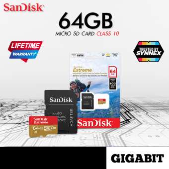 การ์ดหน่วยความจำ Micro SD ขนาด 64GB / 100MB / s การ์ด Micro SD พร้อมด้วยอะแดปเตอร์รับประกันสินค้า / อายุการใช้งานโดย Synnex ประเทศไทย