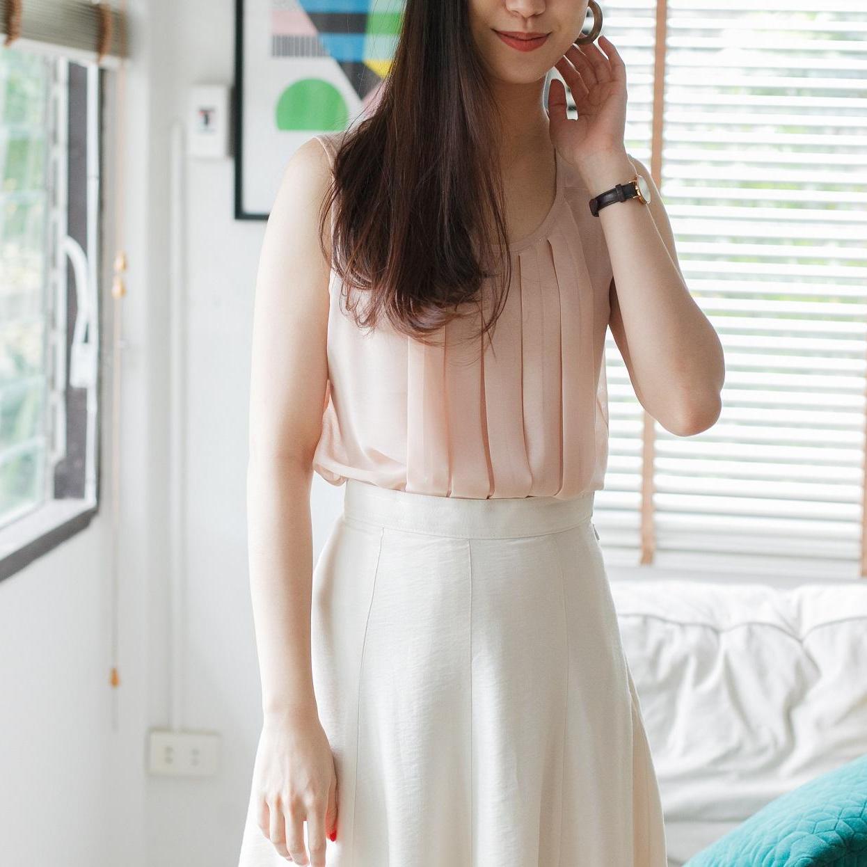 TheGarden1st กระโปรงยาวใส่แล้วเก็บทรง Fruitcake Skirt WhiteCream Color