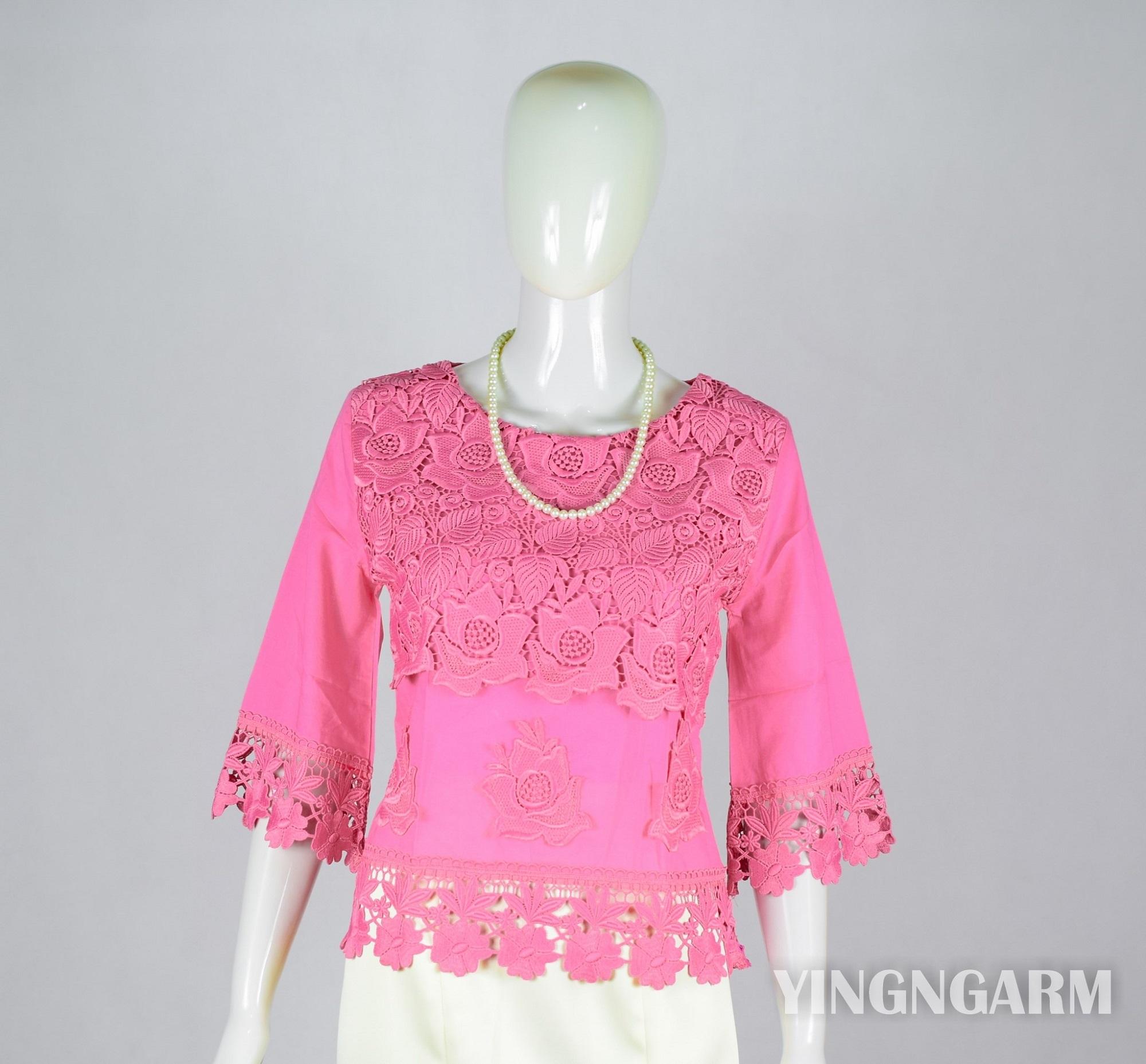 Yingngarm เสื้อลูกไม้ดอกถักครึ่งตัว