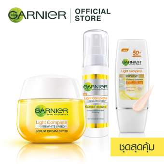 GARNIER ชุดเซ็ตไลท์คอมพลีท (เดย์เซรั่มครีม 50 มล. + ซูเปอร์ เอสเซนส์ 30 มล. + ยูวี คอมพลีท เอสพีเอฟ50+พีเอ++++ 30 มล. (สีเบจ) Set Garnier Light Complete (Day Serum Cream 50ml + Super Essence 30 ml + UV Complete SPF50+/PA++++ 30 ml (Beige))Bright GARNIER ชุดเซ็ตไลท์คอมพลีท (เดย์เซรั่มครีม 50 มล. + ซูเปอร์ เอสเซนส์ 30 มล. + ยูวี คอมพลีท เอสพีเอฟ50+พีเอ++++ 30 มล. (สีเบจ) Set Garnier Light Complete (Day Serum Cream 50ml + Super Essence 30 ml + UV Complete SPF50+/PA++++ 30 ml (Beige))Bright