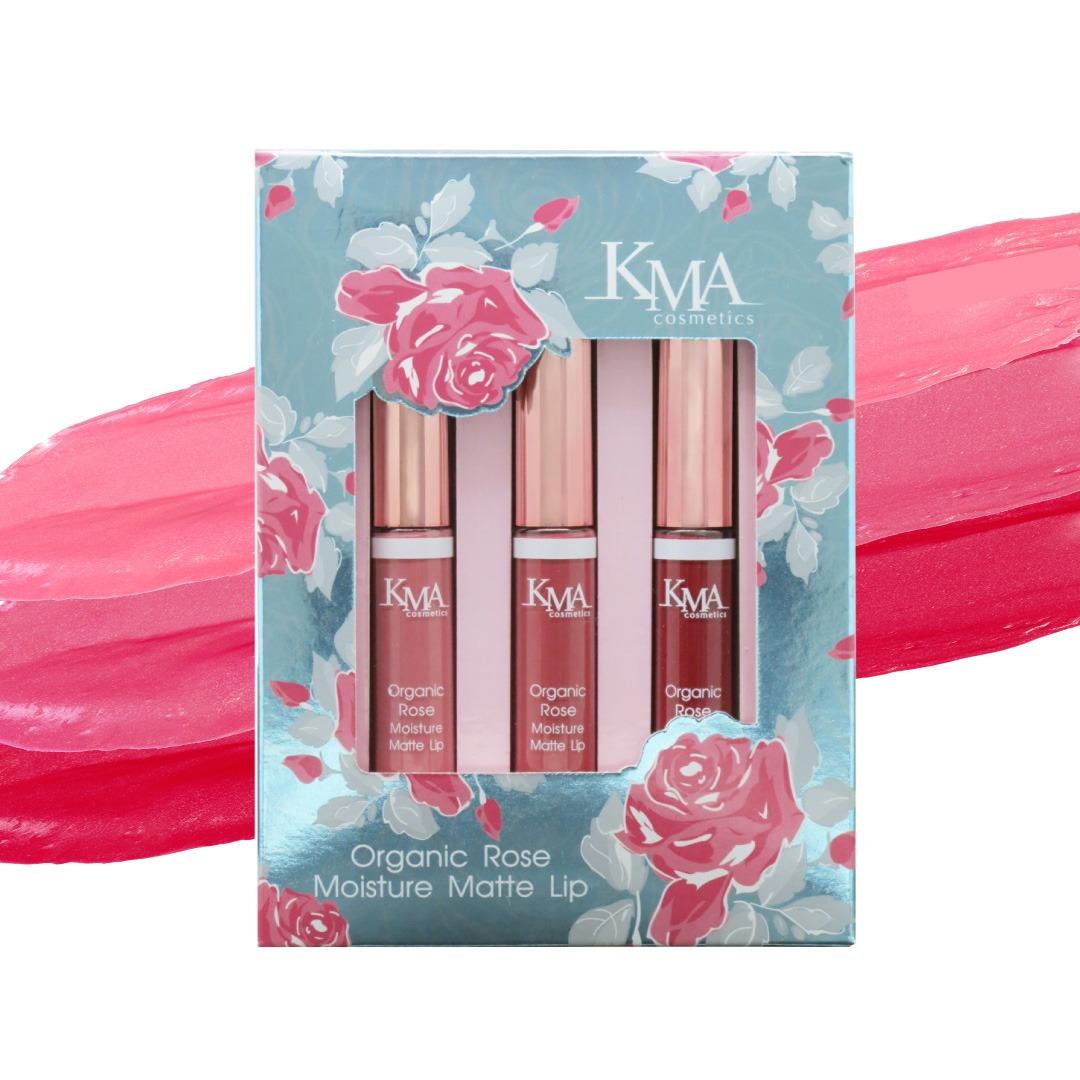 KMA Organic Rose Moisture Matte Lip Set ชุด Be Glam ลิปลิควิดเนื้อแมทท์ 3 สี พร้อมมอบริมฝีปากให้ดูแพง