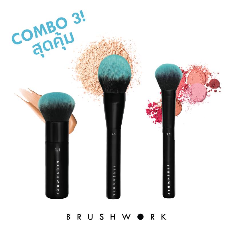 BRUSHWORK COMBO 3แปรง สุดคุ้ม! แปรงรองพื้น แปรงปัดแป้งฝุ่น แปรงปัดแก้ม ขนนุ่มและแน่นมาก BRUSHWORK COMBO 3แปรง สุดคุ้ม! แปรงรองพื้น แปรงปัดแป้งฝุ่น แปรงปัดแก้ม ขนนุ่มและแน่นมาก