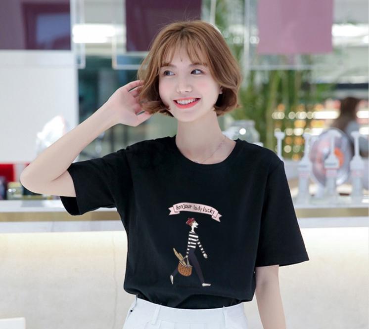 เสื้อยืดแนวเกาหลี สกรีนลาย Bonjour