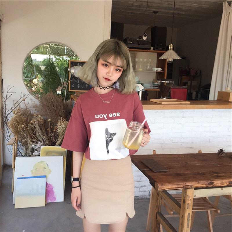 เสื้อยืดหญิงแขนสั้นเสื้อ 2018 ใหม่ INS รุ่นเดียวกันฮิปสเตอร์怪味สาวแขนเสื้อครึ่งแขนเสื้อหลวมสไตล์ฮาราจูกุ