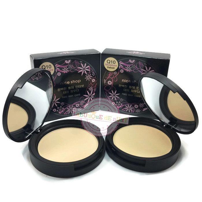 ☆No.23 สำหรับผิวสองสี เนื่้อแป้งผสมชิมเมอร์ (คิวเท็น) Nice Shop Q10 Moisture Velvet Two Way Cake ปริมาณ 8 กรัม แป้งเทพไนซ์ช้อป ปกปิดขั้นเทพราคาเบาๆที่ใช้แล้วต้องติดใจ