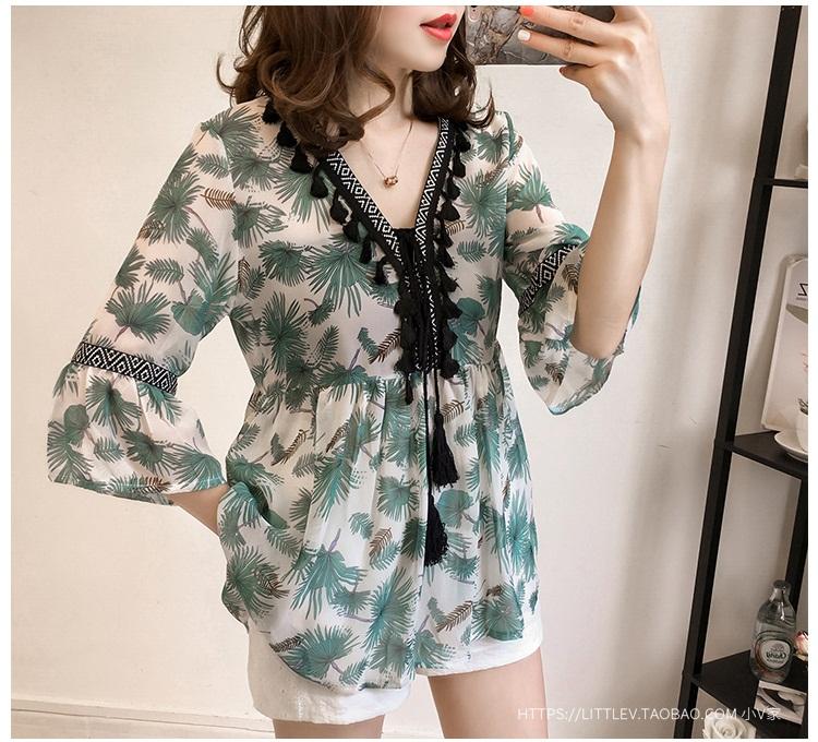 เสื้อ ผ้าชีฟอง ลายดอกไม้ มี 3 สี ชมพู เขียว ขาว ไซต์ M-4XL # 2369