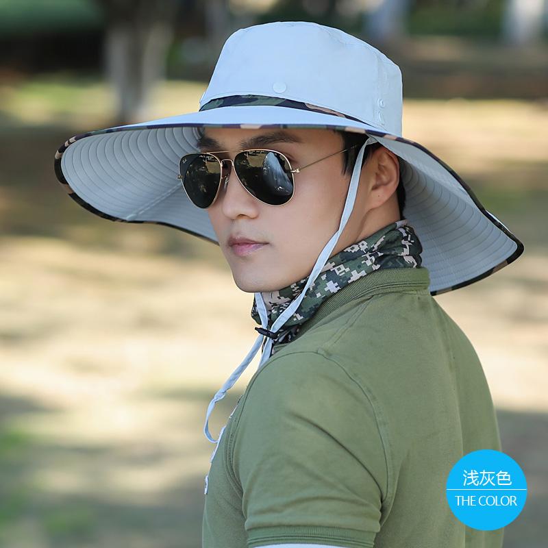 หมวกชายหมวกกันแดดหมวกปีกกว้างชายกลางแจ้งป้องกันรังสี UV จากแสงแดดหมวกกันแดดหมวกตกปลาผู้ชายกันแดดหมวกลำลอง