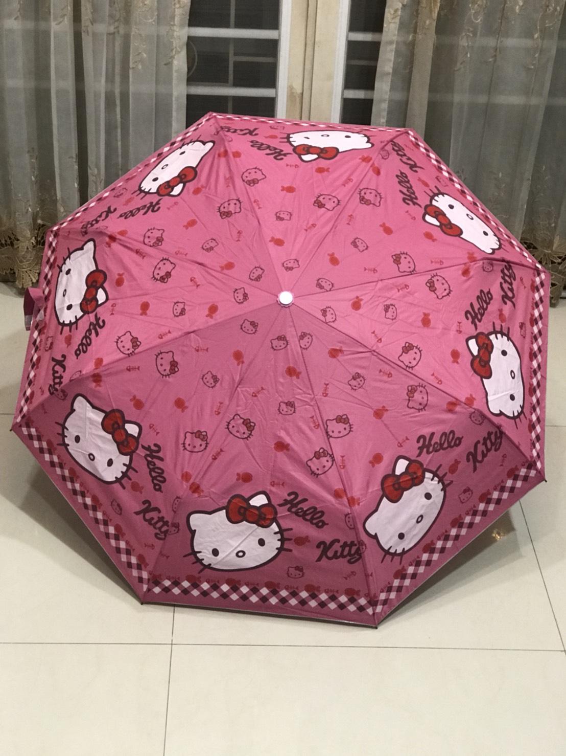 Umbrellas ร่ม 3 ตอน ขนาด 100 cm. ลาย Hello Kittyลายสก๊อต 402 เคลือบฟิล์มปกป้อง UV