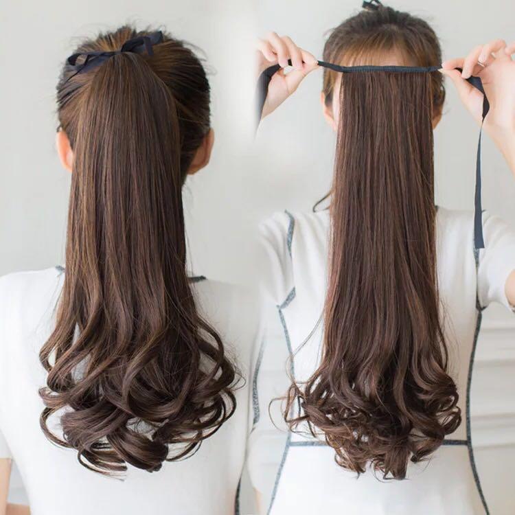 Korean wig long curly hair strap(brown)