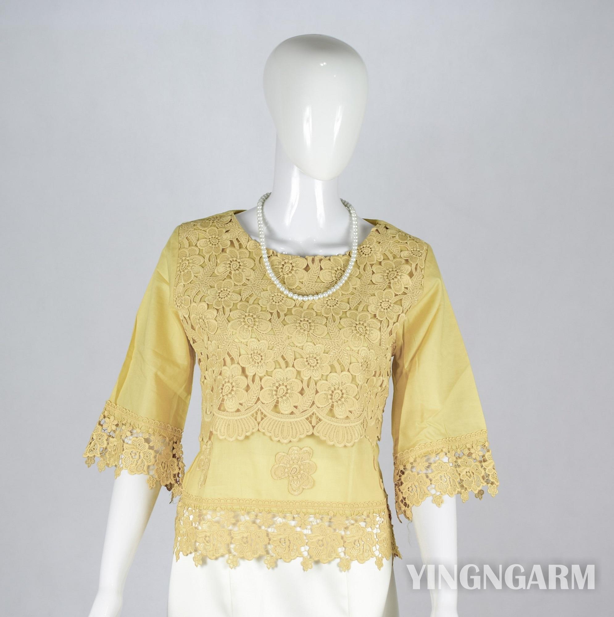 Yingngarm เสื้อลูกไม้ดอกถักครึ่งตัว