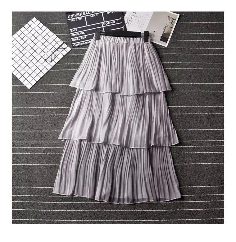 กระโปรงยาวระบาย3ชั้นยางยืดรอบตัวแฟชั่นเกาหลีไซด์ใหญ่ใส่ได้25-42new KIYOMI