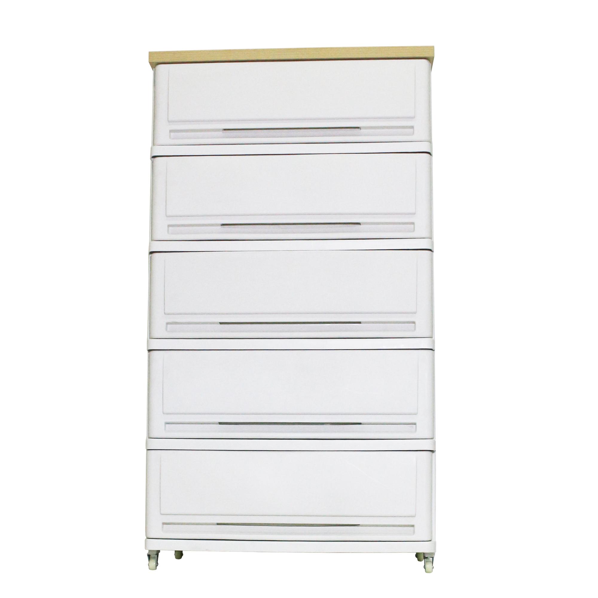 UP ตู้ลิ้นชักพลาสติก (ท๊อปไม้) SUMO-WOODTOP (5ชั้น) พร้อมล้อ