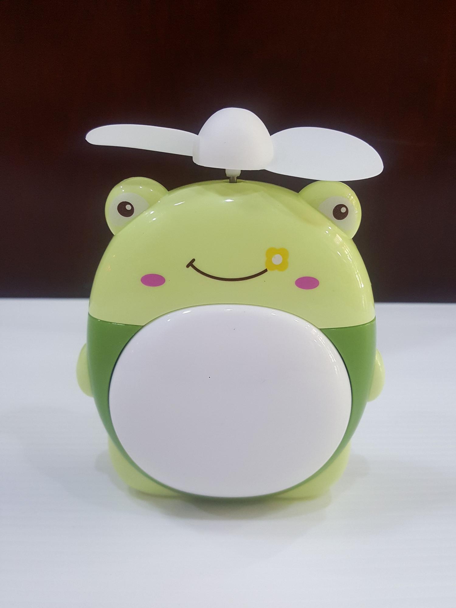 OK Supply พัดลมพกพา มีสายห้อยคอได้ เปิดไฟ LED ได้สว่างมาก รุ่น Mini Fan( กบ เคโระเขียว)