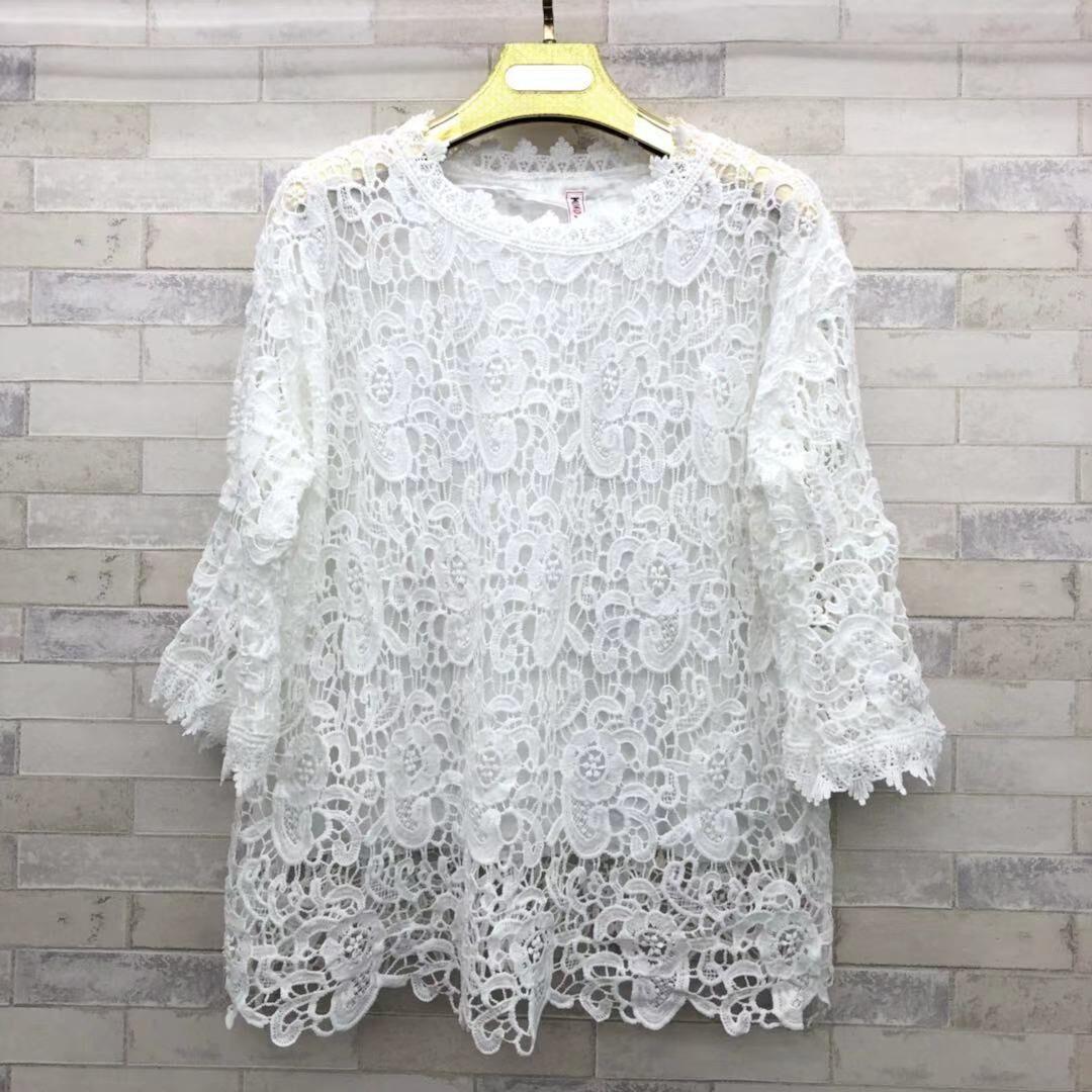 ใหม่ผู้หญิงเสื้อลูกไม้กลวงลูกไม้เสื้อเชิ๊ตแขนยาว อก44 ใหม่ผู้หญิงเสื้อลูกไม้กลวงลูกไม้เสื้อเชิ๊ตแขนยาว อก44