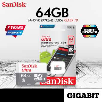 Sandisk Ultra MicroSD ความเร็ว 80MB/s ความจุ 64GB CLASS 10 , รับประันสินค้าโดย Synnex Thailand