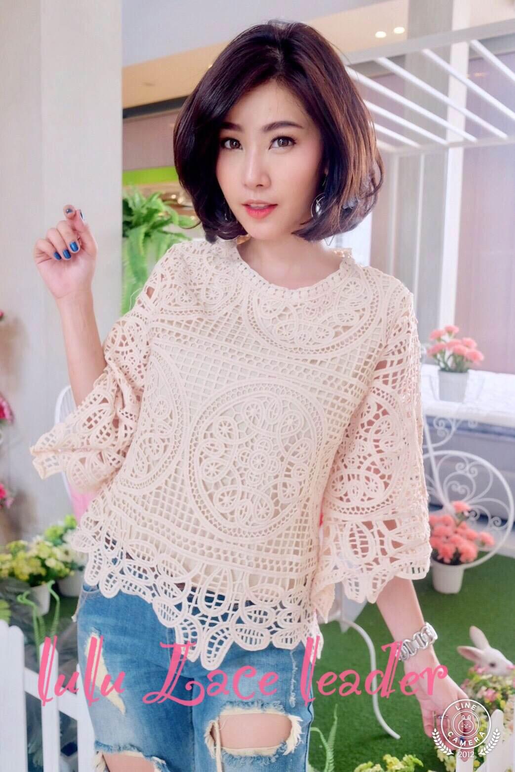 เสื้อผ้าลูกไม้ลายกราฟฟิกแขนระบาย5ส่วน เสื้อผ้าลูกไม้ลายกราฟฟิกแขนระบาย5ส่วน