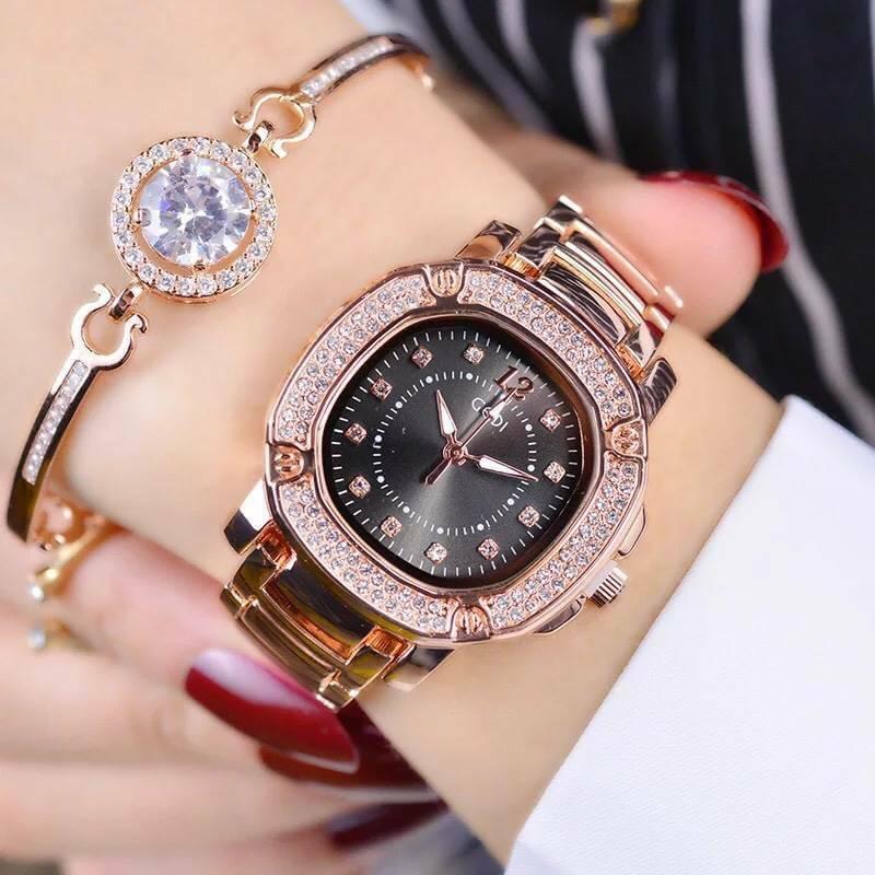 GEDI Watch นาฬิกาผู้หญิง ที่ฮ๊อตที่สุดในเวลานี้ หน้าปัดสไตล์ปาเต๊ะ สีพิงค์โกล์ หน้าปัดสีดำ สินค้าสุดฮิต ขายดี (แบรนด์แท้100%) กันน้ำได้