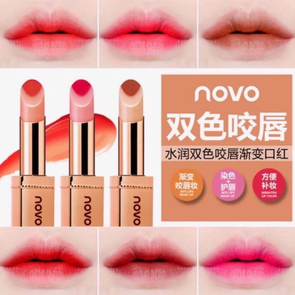 ลิปสติคแท่งทอง Novo Double Color Hydra lip ฝาครอบลิปแบบแม่เหล็ก แท่งสีทอง ลิปทูโทน