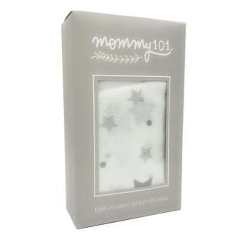 Mommy101 ผ้าห่อตัวทารก เนื้อมัสลินเยื่อไผ่แท้ 100% 120x120ซ.ม.- ดาวสีเทา