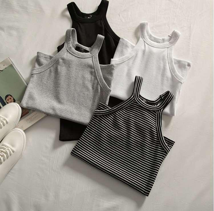 ฤดูร้อนเสื้อผ้าหญิงสไตล์เกาหลีแบบบางใส่ด้านนอกซับในกีฟาเสื้อกั๊กแขวนคอสลิมผ้ากำมะหยี่เส้นด้ายถักสายเดี่ยวเสื้อเสื้อรองใน