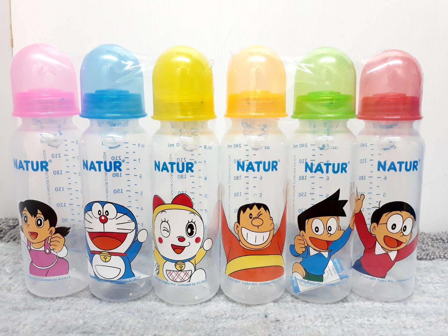 สุดคุ้ม!!!Natur ขวดโดราเอมอนพร้อมจุก 8 ออนซ์ แพค 6ขวด