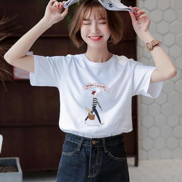เสื้อยืดแฟชั่นเกาหลี ลาย Bonjour