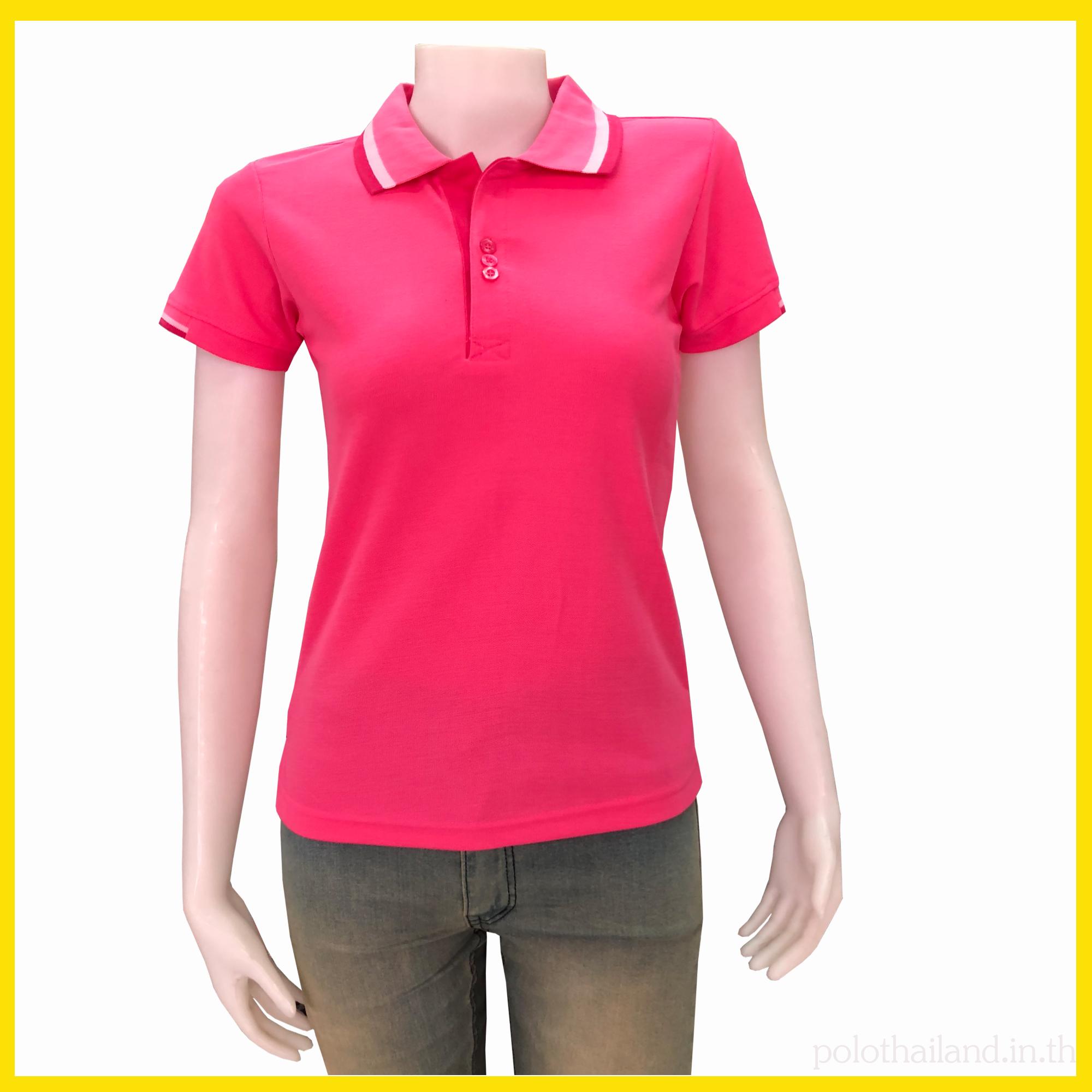 เสื้อโปโลหญิง สีชมพู แบบคอคลีปชมพูอ่อน บานเย็น
