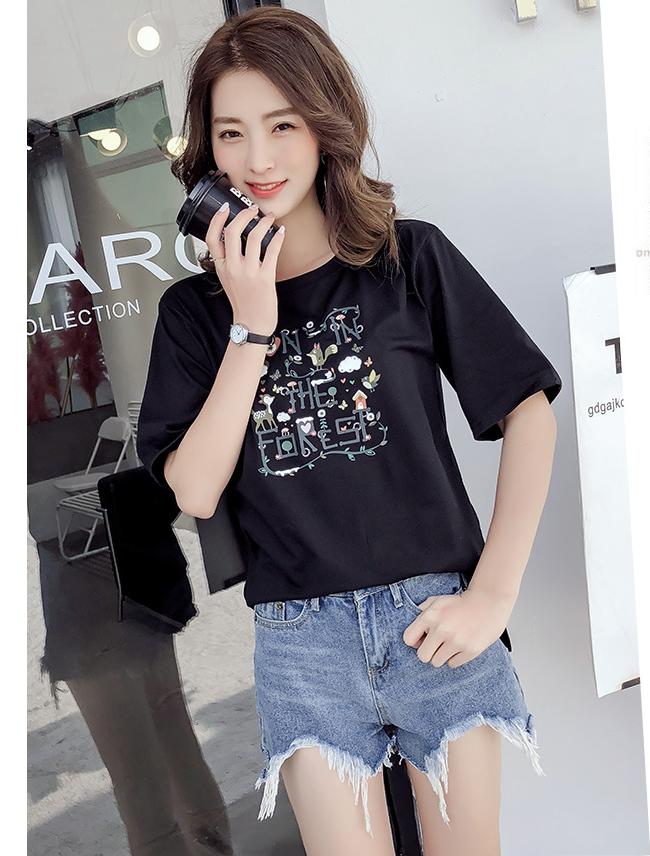 Korea เสื้อยืดคอกลม แขนสั้น แฟชั่น (สีดำ) รุ่น 5602