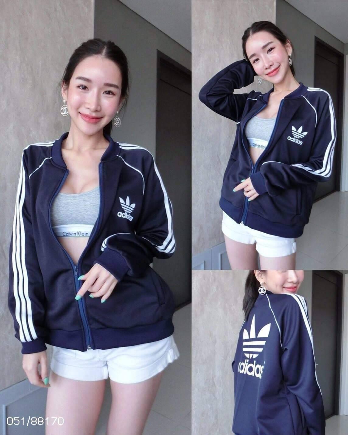 เสื้อแขนยาวแนวสปอร์ต ผ้าวอร์มซิปหน้า ลายอดิดาส น่ารักใส่สบาย ฟรีไซส์ ขนาด อก34-40 ยาว23-24 (1ตัว)