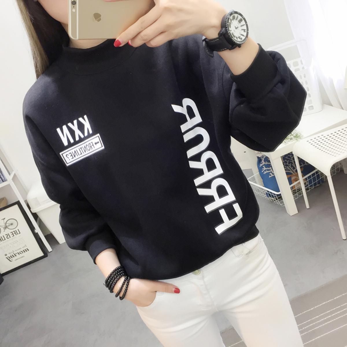 ฤดูใบไม้ร่วงและฤดูหนาวเสื้อผ้าใหม่สไตล์เกาหลีหลวมตัวอักษรใส่เพิ่มกำมะหยี่และหนาขึ้นคลุมศรีษะหญิงมัธยมต้นนักเรียนเสื้อคอเต่าผู้หญิงแจ็คเก็ต