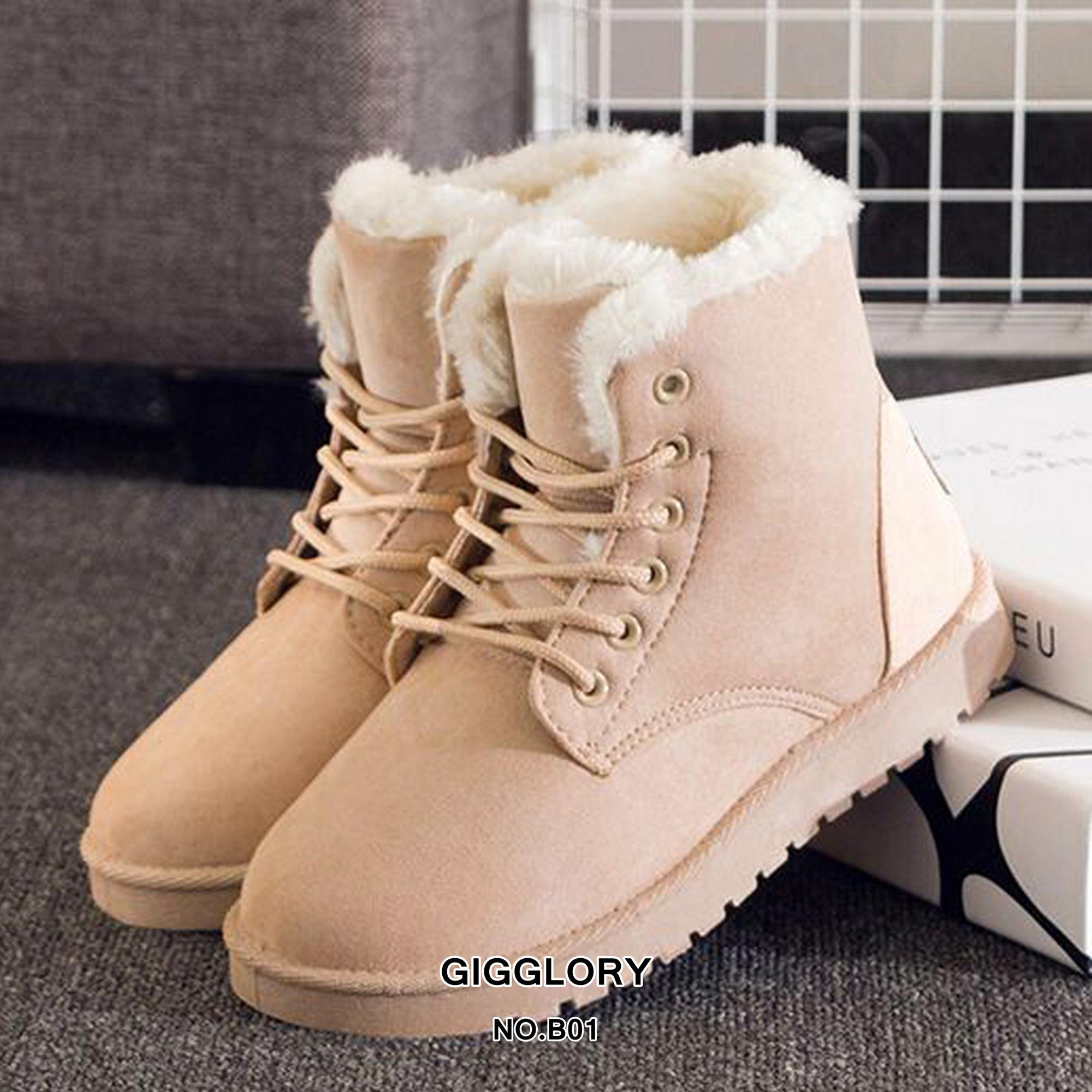 พร้อมส่ง รองเท้าบูทกันหนาว แบบผูกเชือก (No.B01)