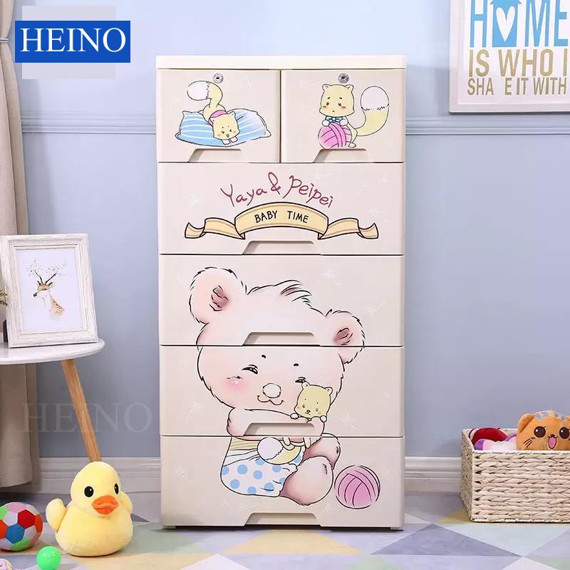 HEINOตู้ลิ้นชักพลาสติกอย่างดี 5 ชั้น ช่วยจัดระเบียบสิ่งของ สามารถล็อคได้ พร้อมล้อเลื่อน เป็นมิตรกับสิ่งแวดล้อม ไม่มีกลิ่น ปลอดสารพิษ