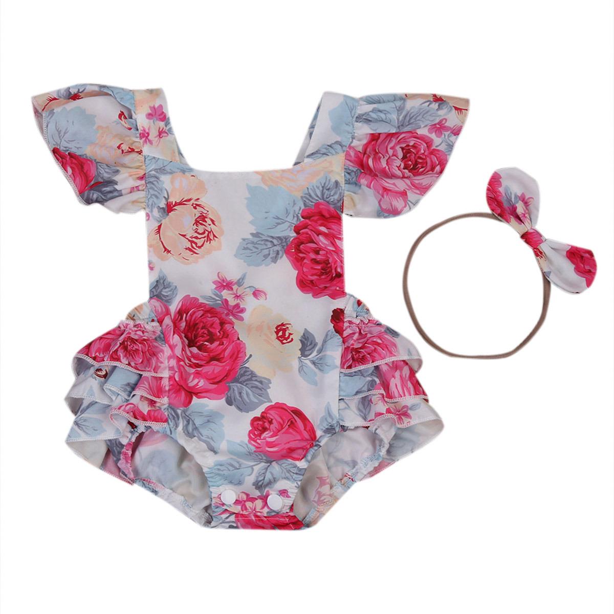 ทารกแรกเกิดทารกเสื้อผ้าดอกไม้ชุดราตรี Romper ชุดบอดี้สูท Sunsuit 0-2 ครั้งเสื้อผ้าแฟชั่นบอดี้สูทชุดบอดี้สูท