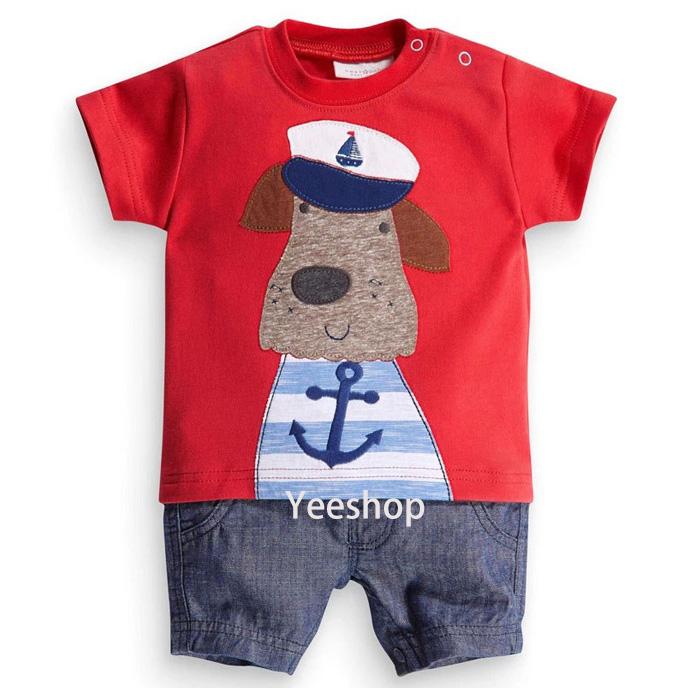 Yeeshop ชุดหมี/บอดี้สูทเด็ก ลายการ์ตูนกัปตันหมา สีแดง/ฟ้า (0-3years)