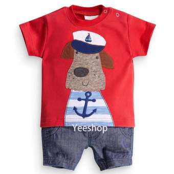 Yeeshop ชุดหมี/บอดี้สูทเด็ก ลายการ์ตูนกัปตันหมา สีแดง/ฟ้า (0-3years)