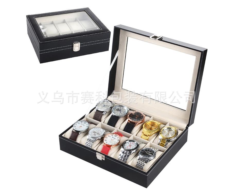 BH กล่องจัดเก็บนาฬิกา ป้องกันฝุ่น บรรจุได้ 10 เรือน สี PU-ดำ