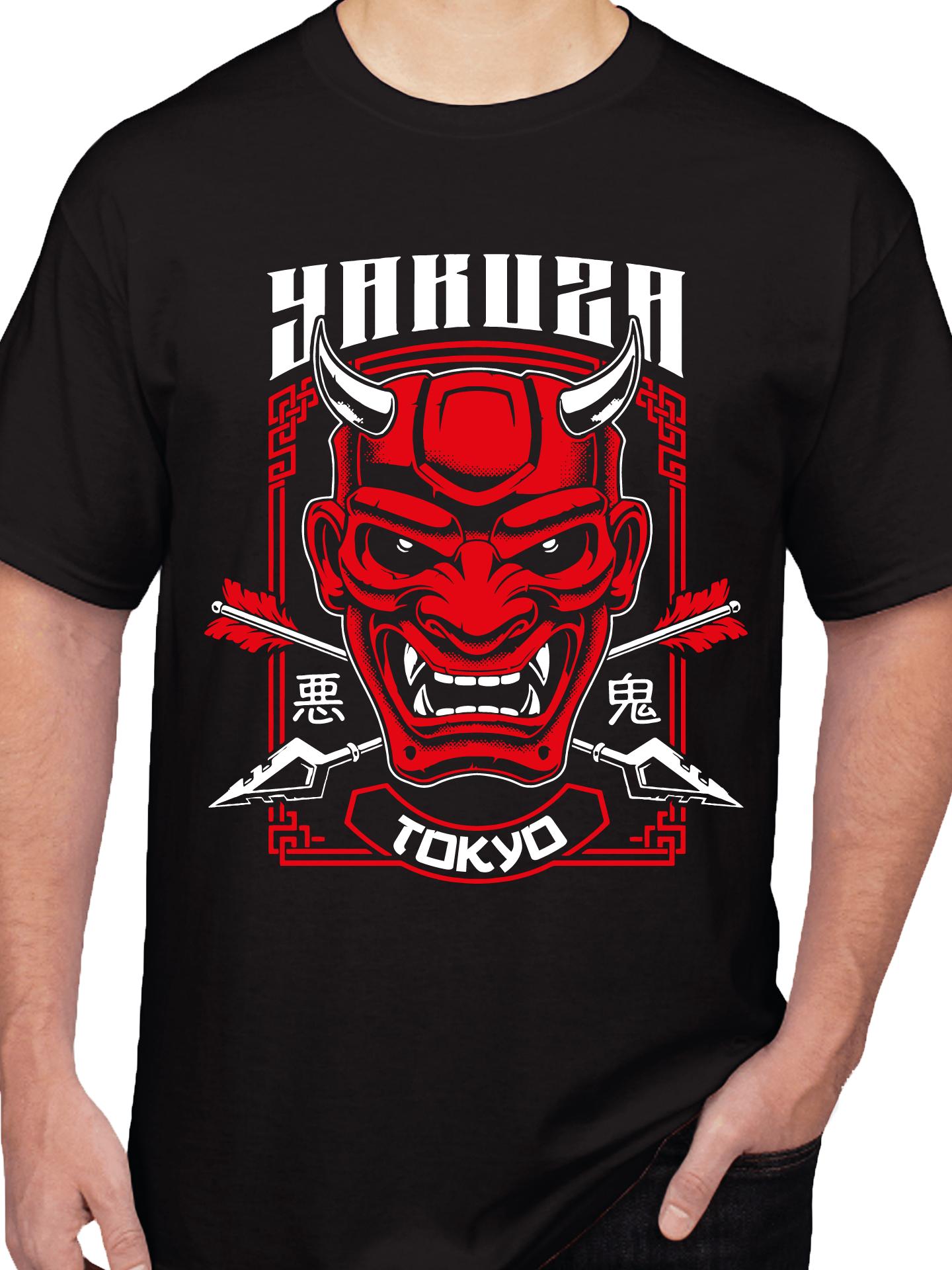 เสื้อยืดคอกลมสกรีนลาย YAKUZA KABUKI MASK