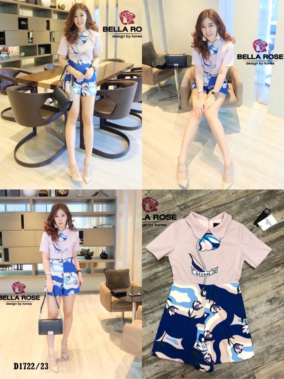 D1722 จั๊มขาสั้น คอปก พิมพ์ลายดอกไม้ด้านหน้า หลังสีพื้น ผ้าซาร่าอย่างดี ซิปหลัง D1722 จั๊มขาสั้น คอปก พิมพ์ลายดอกไม้ด้านหน้า หลังสีพื้น ผ้าซาร่าอย่างดี ซิปหลัง