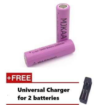 2ก้อน Mjkaa 2200 mAH 18650 Rechargeable Li-ion Battery ถ่านชาร์จ ถ่านไฟฉาย แบตเตอรี่ อเนกประสงค์ ขนาด 2300mAH สำหรับ ไฟฉาย, อุปกรณ์รักษาความปลอดภัย, LED Floodlight, LED Spotlight, ของเล่น + universal charger