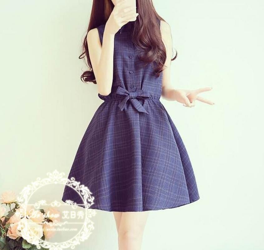 ชุดเดรสสั้น ผูกโบว์ แขนกุด ZASHION Button-Down Ribboned Waist Doll Dress