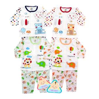 Baby heart ชุดเสื้อเด็กแรกเกิดแขนยาว +ขายาว กระดุมหน้า ผ้าcotton100% แพ็ค 4 ชุด