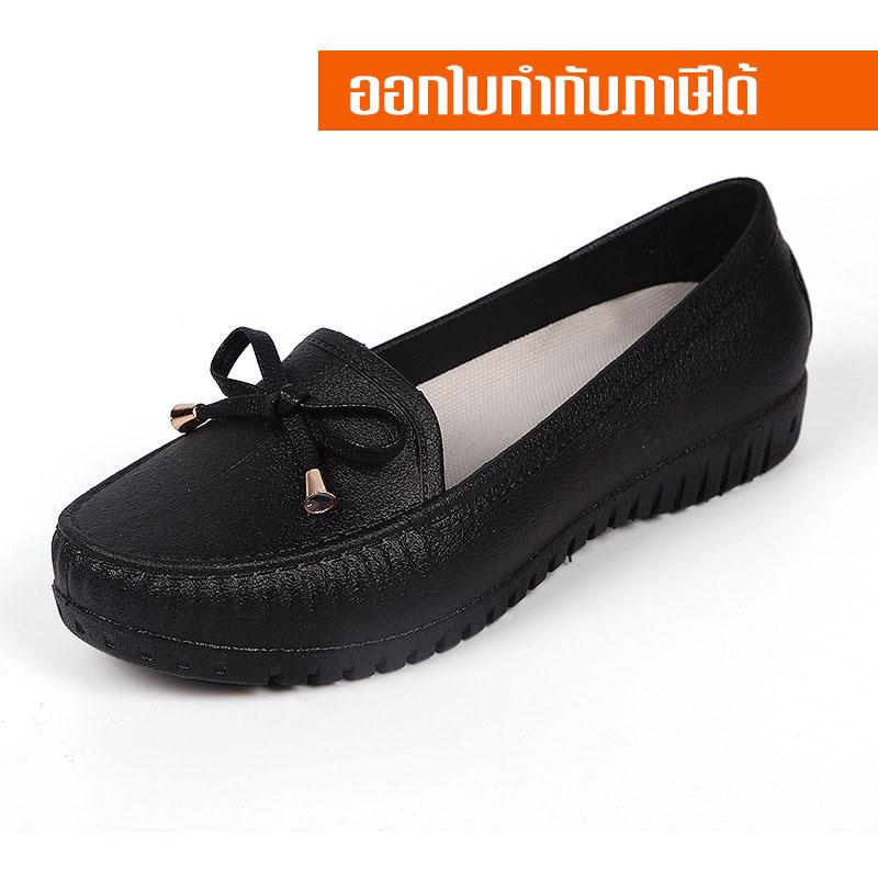Dress A Cute รองเท้ายางแฟชั่น แต่งโบว์หน้า สไตล์โลฟเฟอร์ รุ่น BM-8009 (สีดำ)