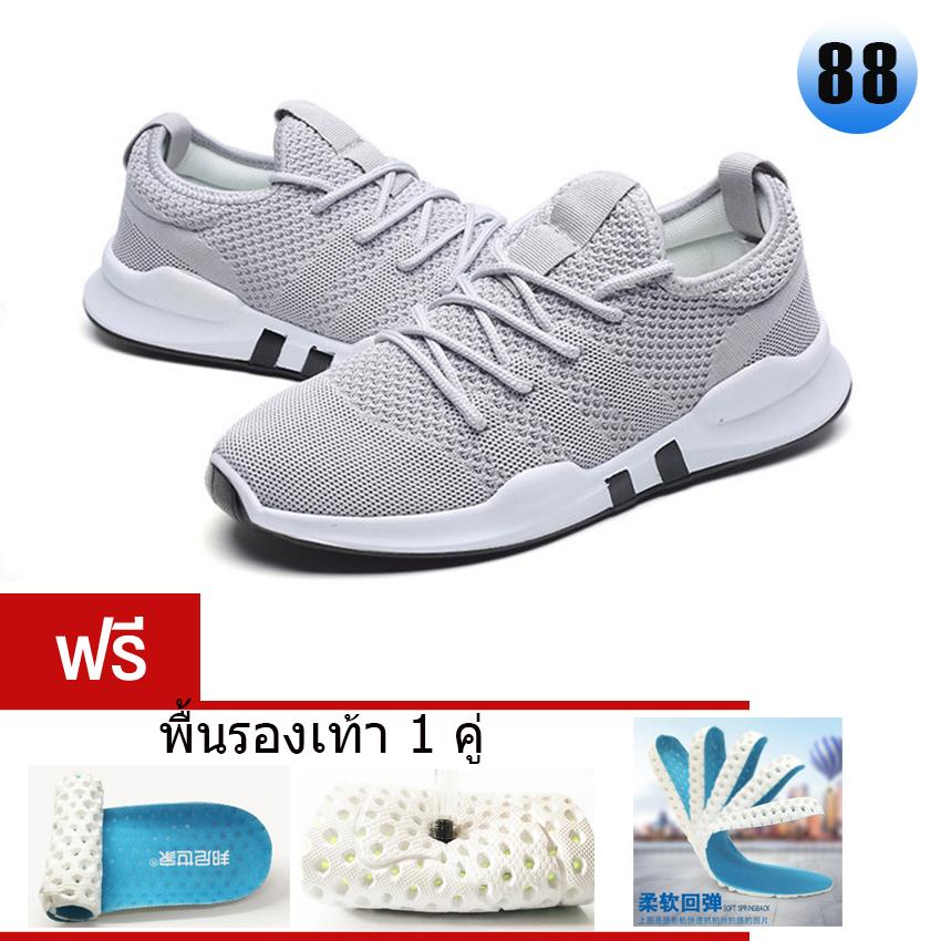 BaBa_88, รองเท้าผ้าใบระบายอากาศ สไตล์Fashion เกาหลี เสริมพื้น PVC อย่างดี ทนทานการเสียดสี ใส่เรียน ใส่เล่นกีฬา ใส่เที่ยว สีขาว,สีเทา /พื้นดำ