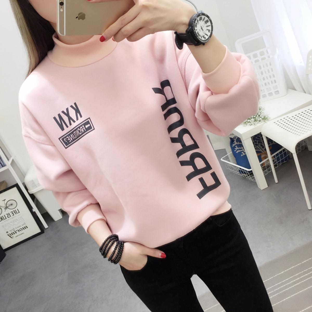 ฤดูใบไม้ร่วงและฤดูหนาวเสื้อผ้าใหม่สไตล์เกาหลีหลวมตัวอักษรใส่เพิ่มกำมะหยี่และหนาขึ้นคลุมศรีษะหญิงมัธยมต้นนักเรียนเสื้อคอเต่าผู้หญิงแจ็คเก็ต