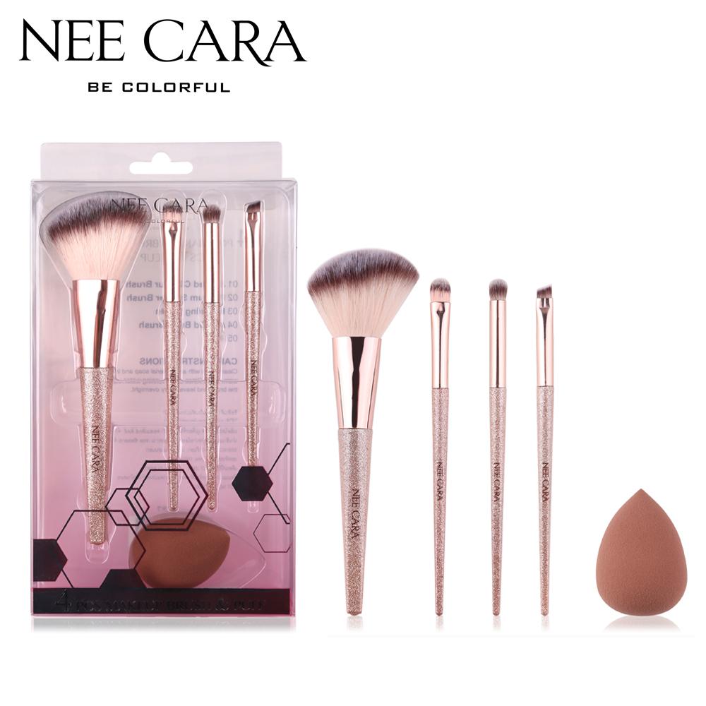 NEE CARA เซ็ตแปรงแต่งหน้า 4ชิ้น (N887) พร้อมกระเป๋าและพัฟไข่