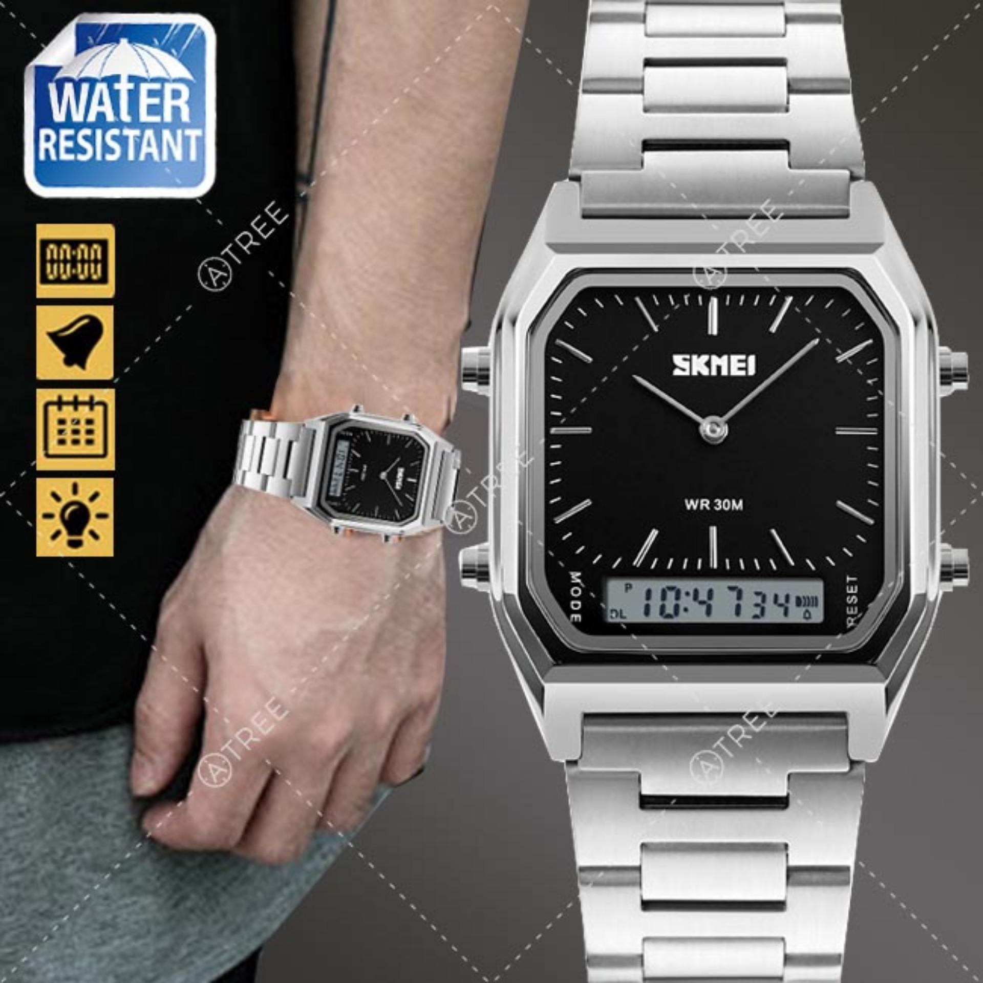 SKMEI ของแท้ 100% ส่งในไทยไวแน่นอน นาฬิกาข้อมือผู้หญิง สไตล์ Casual Bussiness Watch ใช้งานได้ 2 ระบบ ทั้ง Analog และ Digital จับเวลา ตั้งปลุก กันน้ำ สายแสตนเลสสีทอง รุ่น SK-M1220 สีทอง (Gold)